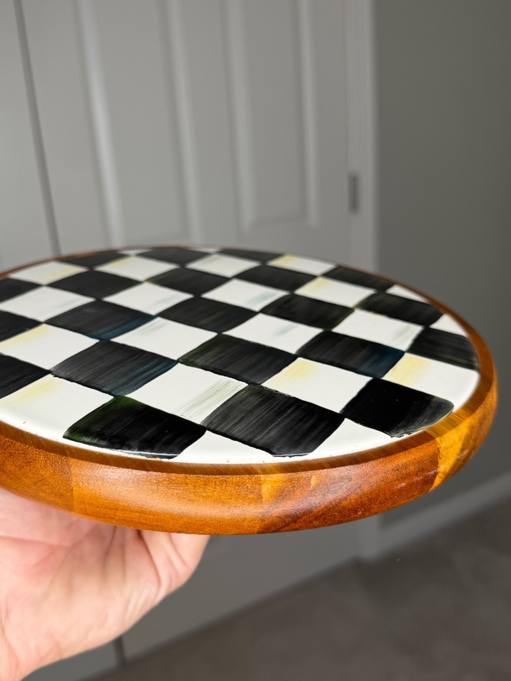 Mackenzie Childs Courtly Check Enamel Wood Large Trivet